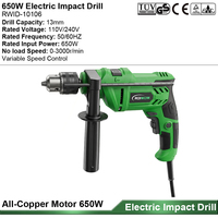 Perceuse électrique filaire professionnelle 650W 13mm OEM d'usine, perceuse à percussion à vitesse variable et outil électrique pour métal et bois
