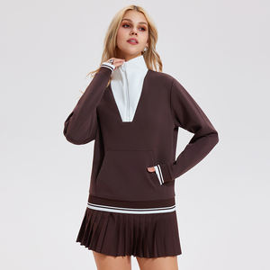 Sweatshirt Kasual Wanita Terbaru, Longgar, Cepat Kering, Kerah Tegak dengan Ritsleting, Set Badminton Outdoor untuk Musim Gugur - Product Image 6