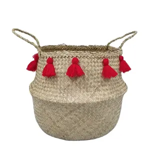 Vietnam manufacture wholesale woven handicraft storage belly seagrass round basket Christmas