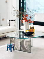 Table basse en verre minimaliste artistique italienne à effet vague d'eau, table à cocktail moderne en verre pour salon de villa
