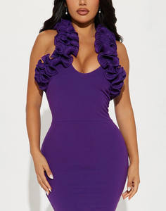 OEM ODM özel yüksek kalite bayanlar elbise giyim moda Trendy Ruffles Armhole katı mor Bodycon yaz elbiseler kadınlar için - Product Image 3