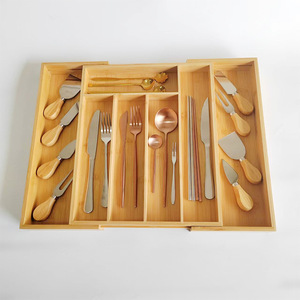 Caja de almacenamiento de cubiertos de bambú con 5-7 compartimentos, organizador telescópico para cuchillos y cubiertos. - Product Image 2