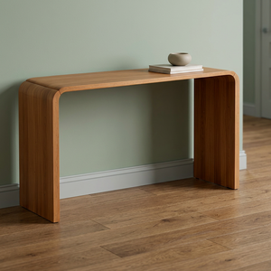 Modern Teak Wood Console <b>Table</b> with Seamless Curved Waterfall <b>Edge</b> Design - Product Image 2