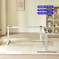 Table de bureau debout en forme de L électrique à double moteur moderne de luxe, ergonomique, réglable en hauteur, facile à assembler