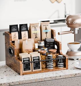 Armário de <span class=keywords><strong>Bar</strong></span> Doméstico em Madeira de 3 Degraus Estilo Retrô Americano Organizador de Xarope de Café Mini Prateleira de Exibição para Licores Uísque e Baldes de Gelo - Product Image 4