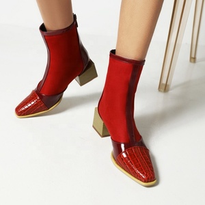 Super Large Size 48 Women's Low Square Heels Ankles <b>Boots</b> Big Feet Fit Shoes Short Booties Multi-colors Options Shoes - Product Image 2