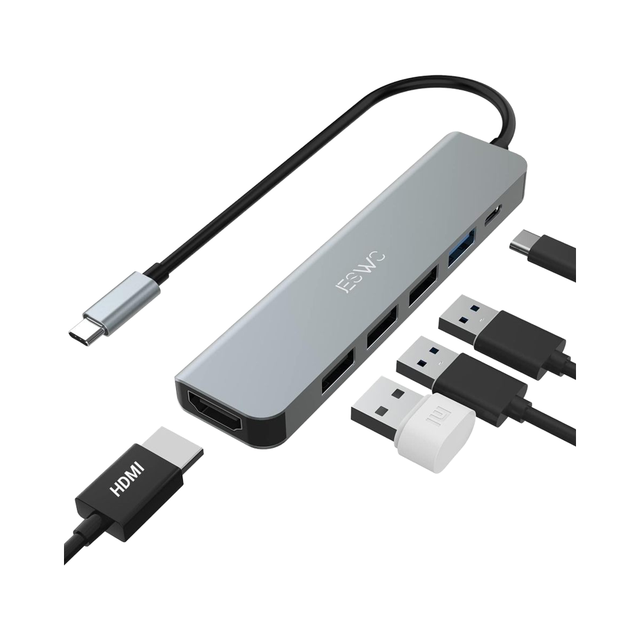 New JESWO Aluminium Alloy USB-C Hub with 4K Output 3 USB 3.0 Ports 2 USB 2.0 Ports 100W PD Charging & Short Circuit Protection