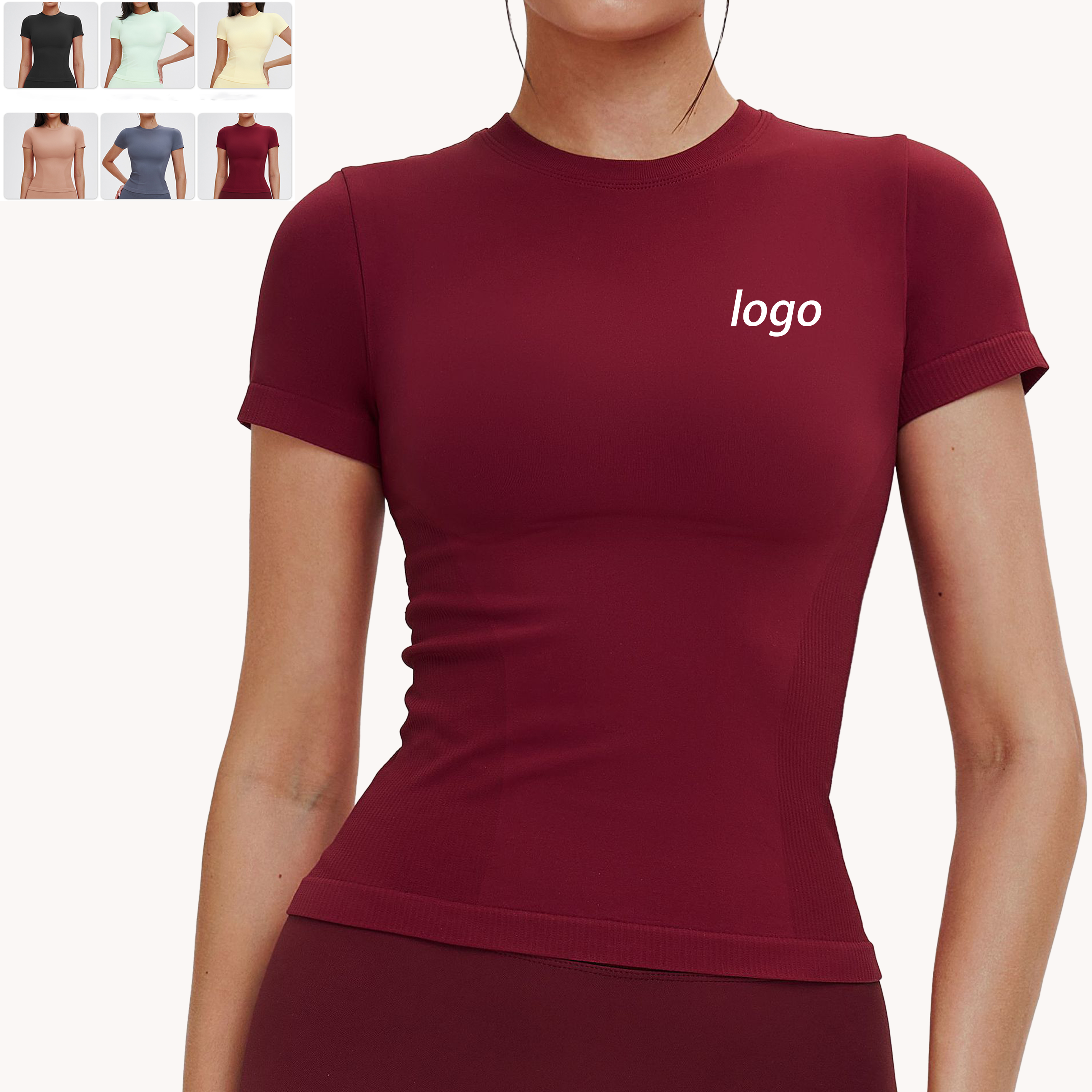 Seamless Yoga Short Sleeve Round Neck Comfortable Sports Tight-Fitting Yoga T-Shirt Outdoor Running Sports Top
