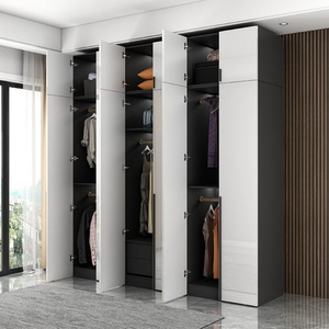 Armoire moderne à 6 portes en blanc brillant avec armoire supérieure, poignées noires, tiroirs, meubles de chambre à coucher, fabrication OEM personnalisée - Product Image 3