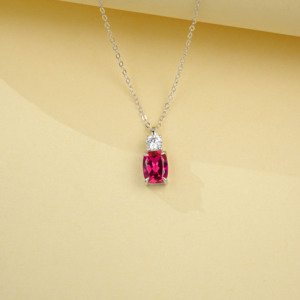 925 Sterling Silver Lab Created Ruby Pendant Necklace for Women - Product Image 4