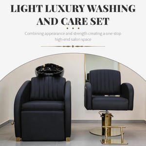 Sillón de Peluquería Hidráulico Ergonómico Reclinable Personalizable, Silla de Lavado de Cabeza de Lujo en Cuero PU Negro y Dorado, Moderno para Salón - Product Image 6