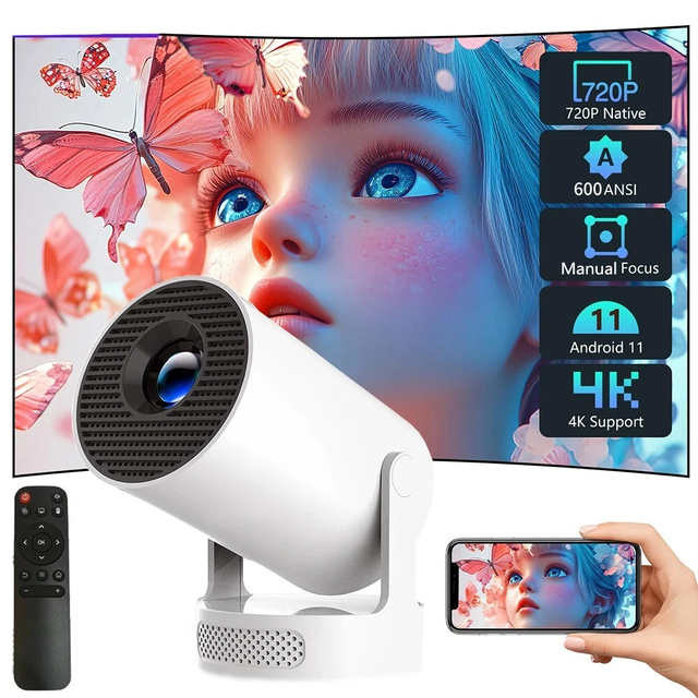 YDH-HY300Plus Mini Portable 600 Lumens 4K Ready HIFI Stereo Home LED Projector Android 11 Low Noise Wireless Business Home