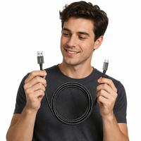 Kabel Data Hitam Keren dengan Anyaman Tembaga Murni, Pengisian Daya Super Cepat Type-C PD100W 3A, Transfer USB3.2 10Gbps untuk Ponsel Android.