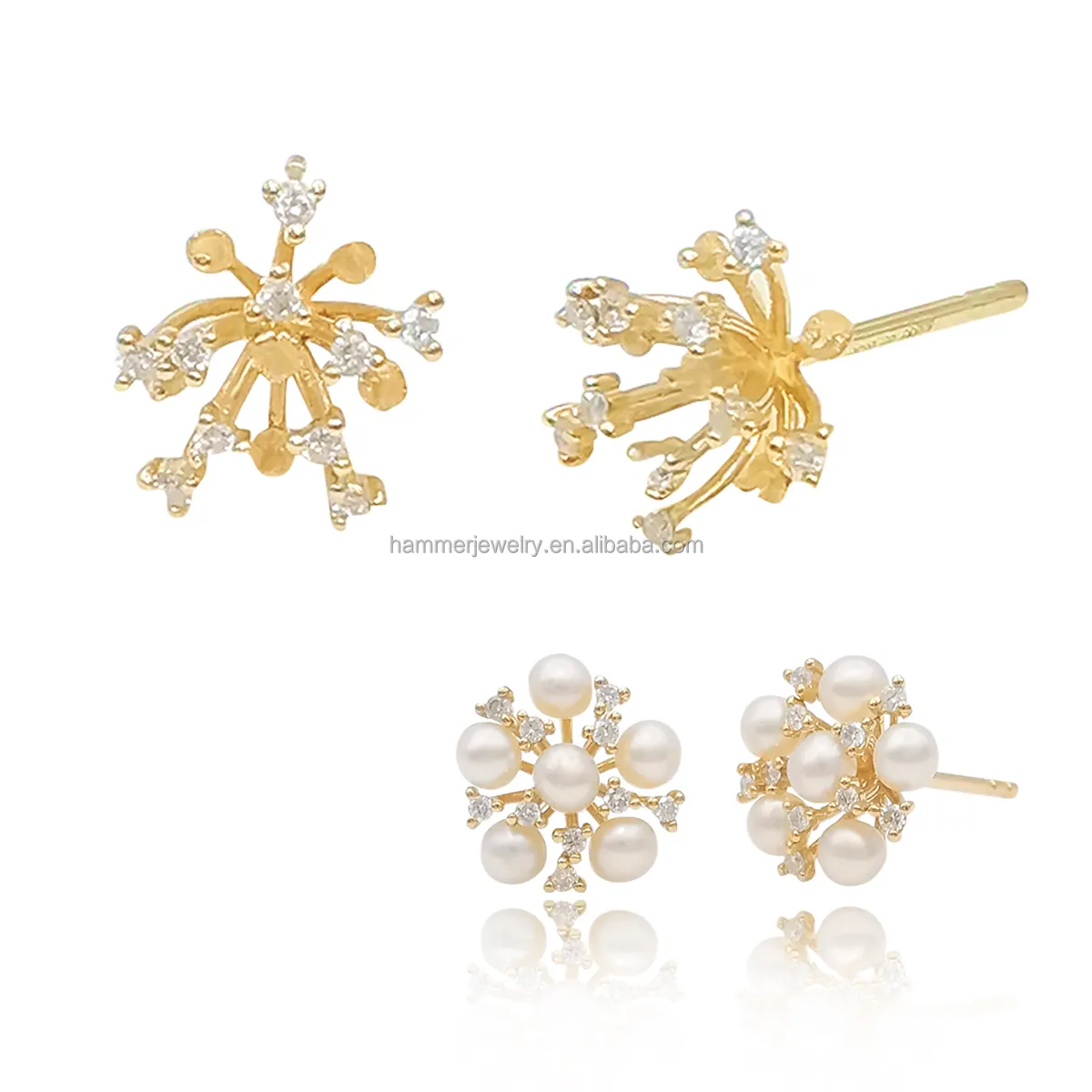14K Real Gold DIY Jewelry Making Pearl Mountings Diamond Stud Jewelry Finding Fine Jewelry Earrings
