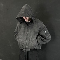 Veste de Travail en Toile de Canard Lourde Personnalisée avec Capuche Détresse Teinte à Froid Boxy Crop Workers Workwear Bomber Jacket Hommes