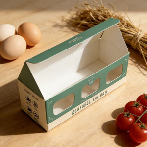 Boîte à œufs réutilisable biodégradable avec logo personnalisé, boîte en carton rigide avec fenêtre, stockage alimentaire, forme rectangulaire, impression quadricolore - Product Image 2