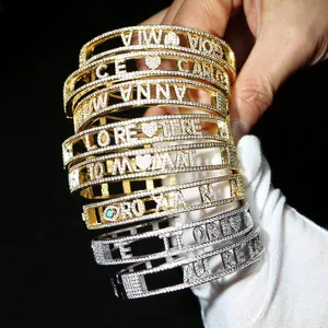 High quality DIY customize 2023 Valentine's new jewelry 18k gold cute lovely eye heart 26 initial charm slider bangle