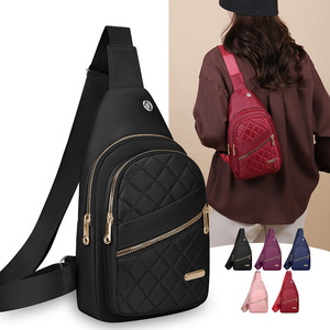 Women's Nylon Chest Bag With Diamond Pattern Multiple Pockets Water Resistant Crossbody Bag For Leisure Travel Summer 2025 - Product Image 1