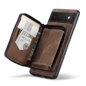 Кожаный чехол-кошелек на молнии для мобильного телефона Google Pixel 7 7pro 6 6pro 5A, держатель для карт, кошелек для монет, задняя крышка для мобильного телефона, чехлы