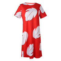 Halloween Karneval Lilo Kostüm Frauen Blätter Rotes Kleid Kurzarm Nachthemd Hawaiian Leaf Printed Kleid Summer Beach Outfit