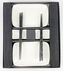 Juego de vajilla de Sushi, Set de <span class=keywords><strong>cena</strong></span> de Sushi contemporáneo <span class=keywords><strong>para</strong></span> <span class=keywords><strong>dos</strong></span> personas en <span class=keywords><strong>caja</strong></span> de <span class=keywords><strong>regalo</strong></span> con mantel de bambú, palillos, 8 Uds. - Product Image 2