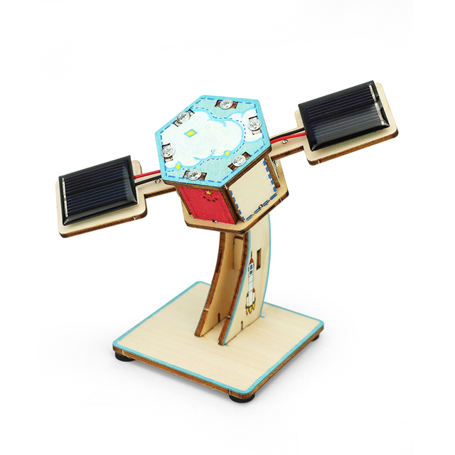 New Wooden Mini Solar Satellite Model Toy Children's Montessori Stem Toy DIY Science Kits
