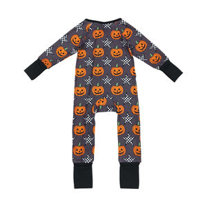 Preorder ropa para niños NO MOQ Manga larga Halloween Calavera Calabaza Zip Romper Ropa de bebé - Product Image 3