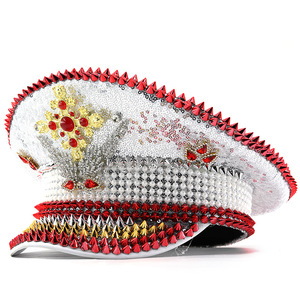 Studded Cadet Cap Party Hat with Rhinestones &amp; <strong>Rainbow</strong> <strong>Sequins</strong> - Glam Bride Style Hat - Product Image 3