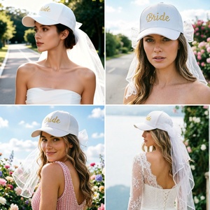 Gorra de béisbol para novia con velo de encaje, ajustable, con logo bordado personalizado, gorra trucker para cola de caballo para boda - Product Image 2