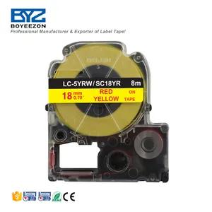 BoyeezonラベルサプライヤーLC-5YRW/SC18YR 18mm * 8mレッドオンイエローラベルテープ互換p touch Epson & King Jimラベルテープ