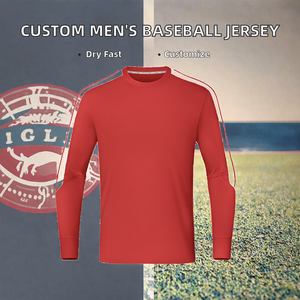 Maillot de football rouge à manches longues pour homme, col rond, polyester respirant, vêtements de sport pour adulte, coupe régulière, toutes saisons - Product Image 2