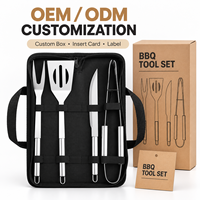 Ensemble d'outils de barbecue en acier inoxydable RTS 4 pièces avec sac de transport, manche tubulaire