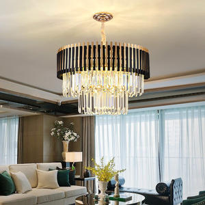 Modern Luxury K9 Crystal Chandeliers Round Cake Shape <b>LED</b> <b>Lighting</b> Hotel Black Metal Lamp <b>for</b> <b>Living</b> <b>Room</b> - Product Image 4