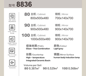 Meuble sous-vasque en bois massif de style moderne nordique avec miroir éclairé en céramique étanche mural pour hôtels - Product Image 6
