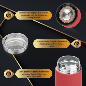 Bouteilles d'eau sportives personnalisées en gros, 500 ml, double paroi, acier inoxydable 304, affichage de la température intelligent, isolation sous vide - Product Image 5