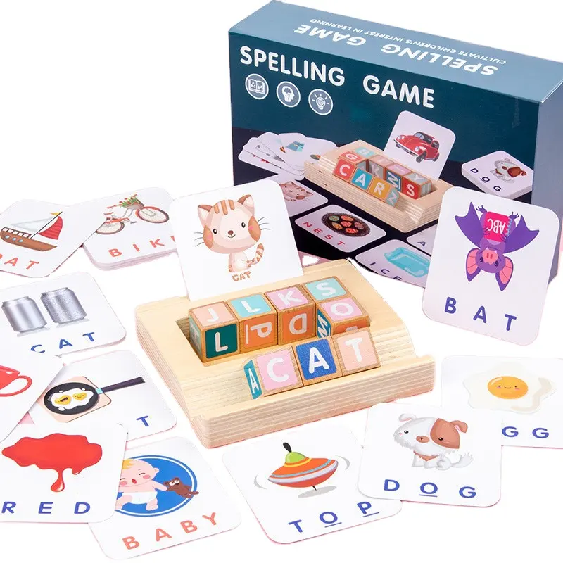 ילדים בגיל הרך למידה פלאש כרטיסי חינוכיים צעצוע מילות & צבע זיהוי עץ איות מילות משחק