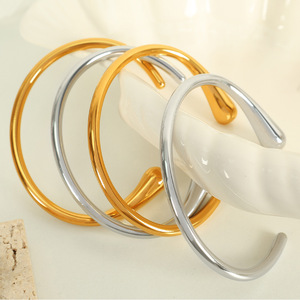 Minimalist Open Teardrop Bracelet <b>Titanium</b> Steel Polished Mirror Finish Women's Everyday Jewelry Gold Silver Color Sz107 - Product Image 1