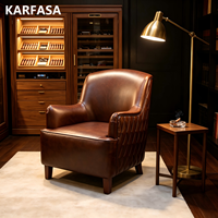 Fauteuil club en cuir marron matelassé diamanté avec pieds en bois pour salon, hôtel, salle de séjour, canapé individuel de loisirs