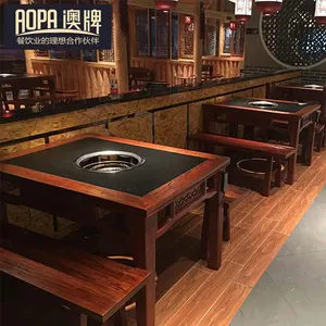 Restaurante chinês Estilo Antigo Elm Clássico Madeira Maciça Esculpida Design Vermelho Mesa Panela Quente