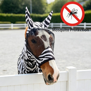Masque anti-mouches pour <span class=keywords><strong>chevaux</strong></span>, style bonnet, respirant, en maille douce, rembourré, protection UV, anti-insectes, couvrant entièrement la tête, avec oreilles. - Product Image 2