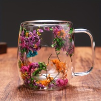 Tasse à thé aux fleurs de 390 ml, remplie de fleurs séchées, tasse en verre à double paroi, tasse à café, espresso, lait