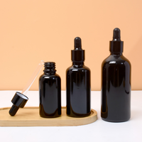 Bouteille compte-gouttes en verre dépoli noir mat de 30 ml (1 oz) anti-UV, à épaule ronde, étanche et scellée, vide, vente en gros