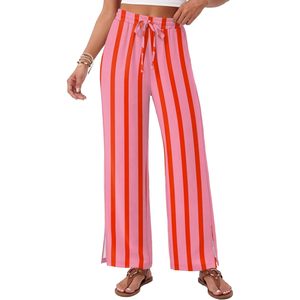 FOXA <b>Womens</b> Wide Leg <b>Beach</b> Pants Elastic Waist Lightweight Flowy Palazzo <b>Trousers</b> With Pockets Mid Rise Casual Wear - Product Image 1