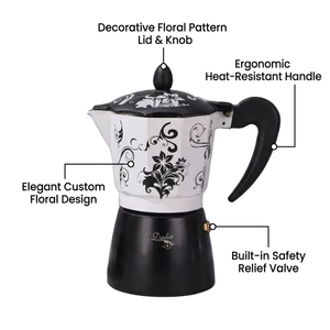 Kingze OEM Cafetière en aluminium pour cuisinière personnalisée 1 3 <span class=keywords><strong>6</strong></span> <span class=keywords><strong>tasses</strong></span> Pot Moka Espresso italien vintage - Product Image 2