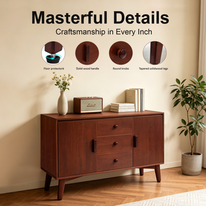 Mid Century Modern Sideboard Buffet Cabinet 47.3 In Solid Wood Frame Legs Wooden Handle <b>Storage</b> <b>Kitchen</b> Cabinet - Product Image 3