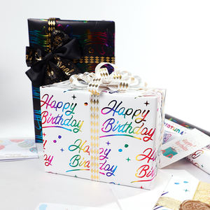 High Quality Rainbow Foil <b>Birthday</b> Wrapping <b>Paper</b> 80gsm Soft Metallic 43*300cm Design Gift Packaging - Product Image 3