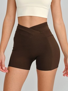 Shorts de yoga taille haute avec design torsadé et poches, couleur unie, anti-transpiration, extensibles dans quatre directions, pour l'entraînement et les activités sportives - Product Image 3