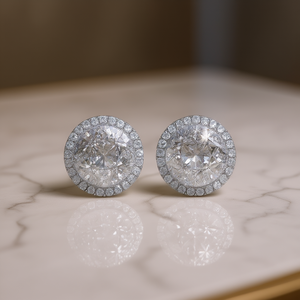 Boucles d'oreilles en or blanc E1766 avec diamants ronds taille brillant, bijoux classiques pour femmes - Product Image 2