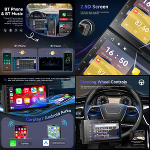 วิทยุติดรถยนต์ Podofo 2 Din 7 นิ้ว รองรับ Wireless CarPlay/Android Auto หน้าจอสัมผัส IPS พร้อมระบบเสียงสเตอริโอ บลูทูธ ควบคุมพวงมาลัย DSP เครื่องเล่น MP5 สำหรับรถยนต์ แบบ OEM โรงงาน - Product Image 2
