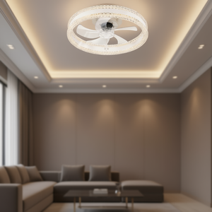 Ventilateur de plafond LED moderne de luxe 20 pouces, double anneau, montage encastré, pales cachées, télécommande à intensité variable, moteur DC, fer blanc - Product Image 2